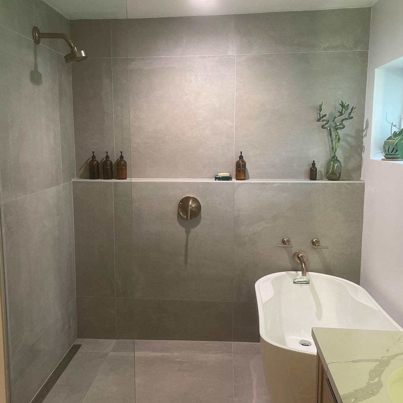 Adalay bathroom remodel with Schutler line drain in the shower