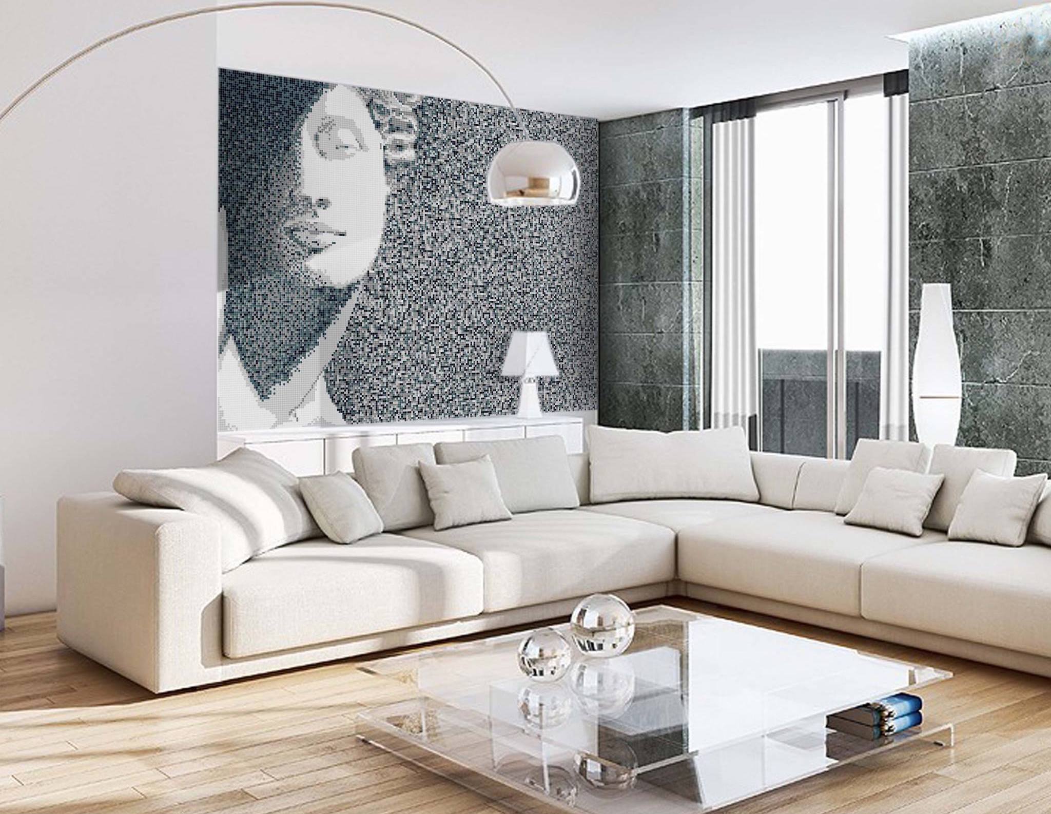 Shinex glass mosaics wall mural of a human face