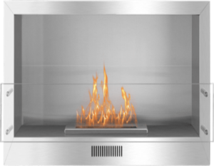 Bioflame ethanol fireplace firebox in stainless steel